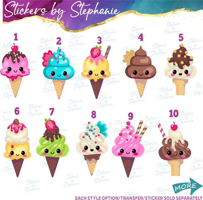(s02-264) Kawaii Ice Cream Cone Graphic Iron-On Transfer