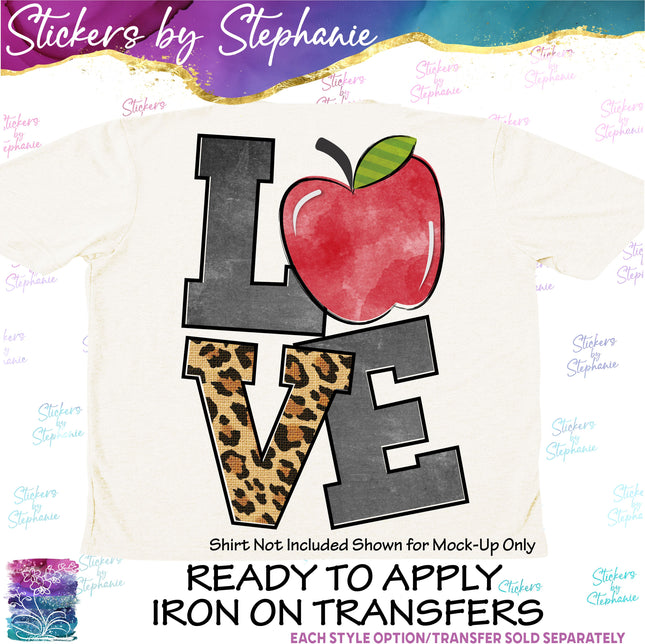(s02-341) Apple Stacked Love Illustrated Graphic Iron-On Transfer