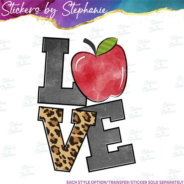 (s02-341) Apple Stacked Love Illustrated Graphic Iron-On Transfer