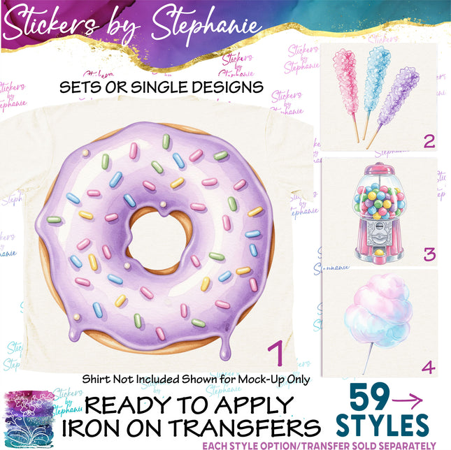 (s02-054) Pastel Sweets Candy Illustrated Graphic Iron-On Transfer