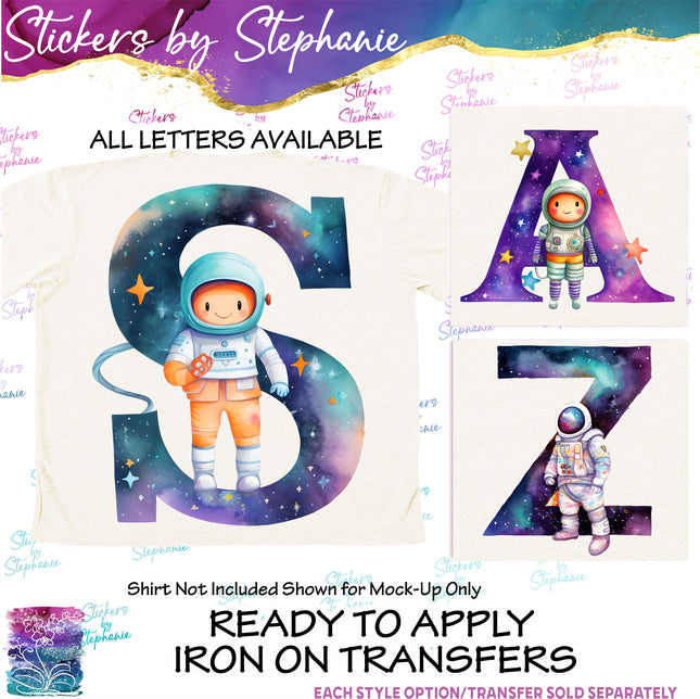(s02-056) Astronaut Space Galaxy Letters Graphic Iron-On Transfer