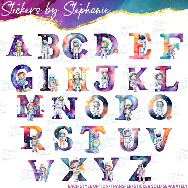 (s02-056) Astronaut Space Galaxy Letters Graphic Iron-On Transfer
