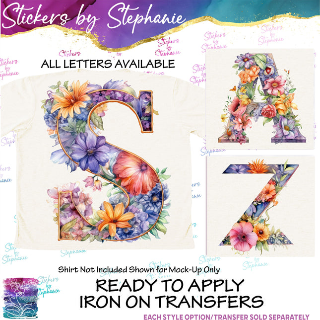 (s02-096) Flower Floral Letters Graphic Iron-On Transfer