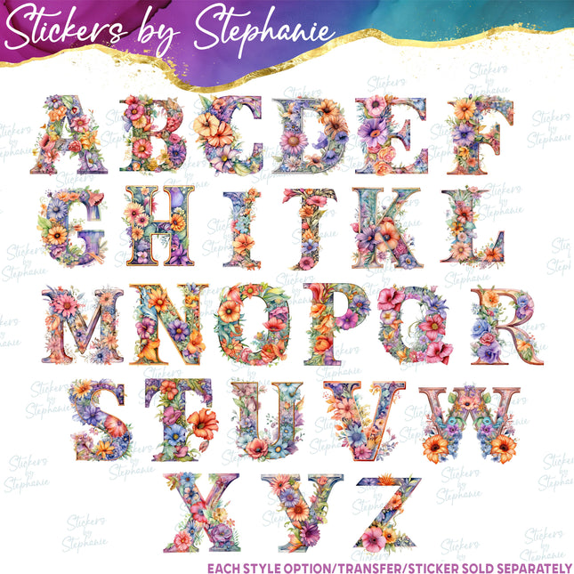 (s02-096) Flower Floral Letters Graphic Iron-On Transfer