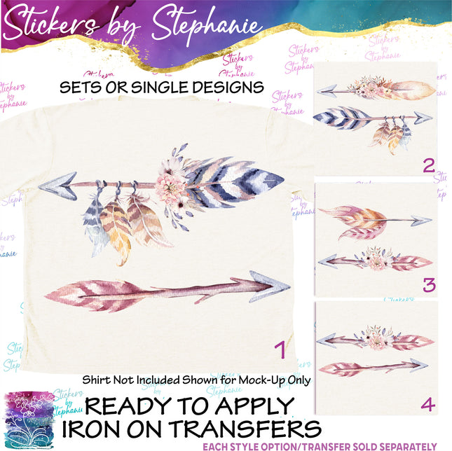 (s04-157) Feather Arrow Arrows Watercolor Iron-On Transfer