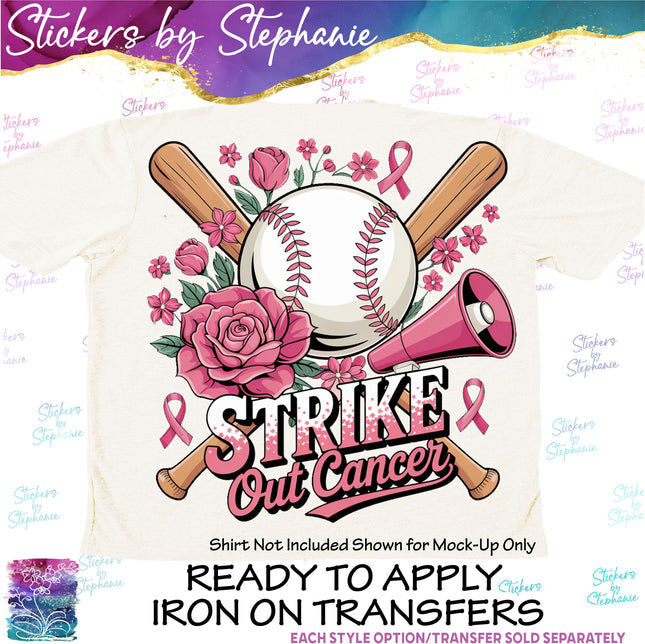 (s7-04-113) Strike Out Cancer Baseball Iron-On Transfer