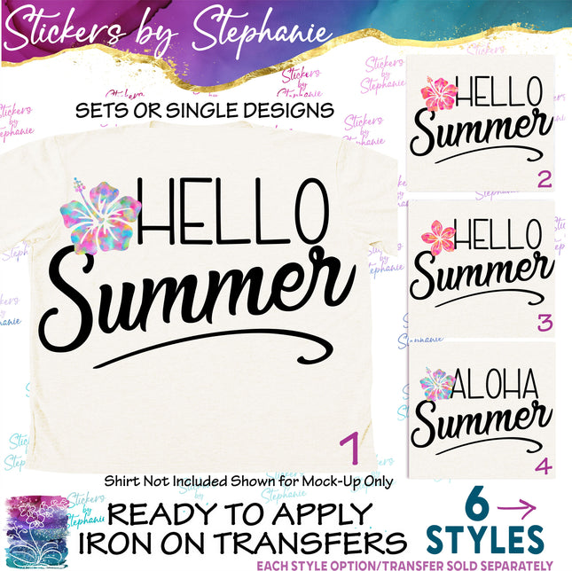 (s7-04-119) Hello, Aloha Summer Hibiscus Plumeria Iron-On Transfer