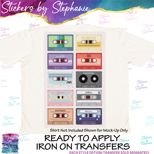 (s7-04-125) Music Albums Cassette Tapes Iron-On Transfer