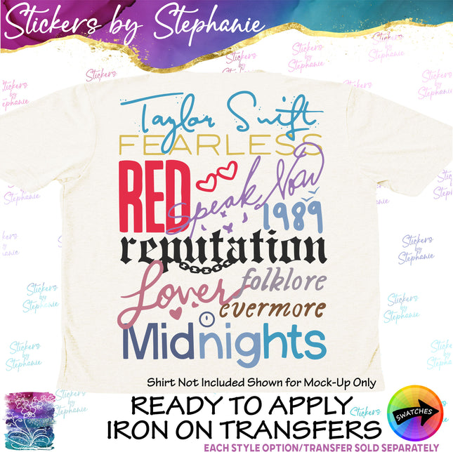 (s7-04-127) Music Album Titles Iron-On Transfer