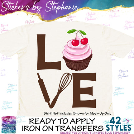 (s7-04-134) Stacked Love Cupcake Baking Iron-On Transfer