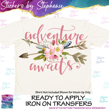 (s7-04-002) Adventure Awaits Flower Arrow Iron-On Transfer