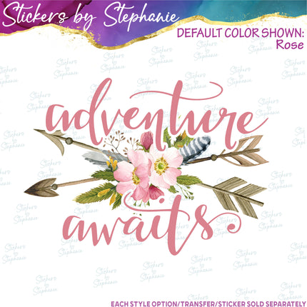 (s7-04-002) Adventure Awaits Flower Arrow Iron-On Transfer
