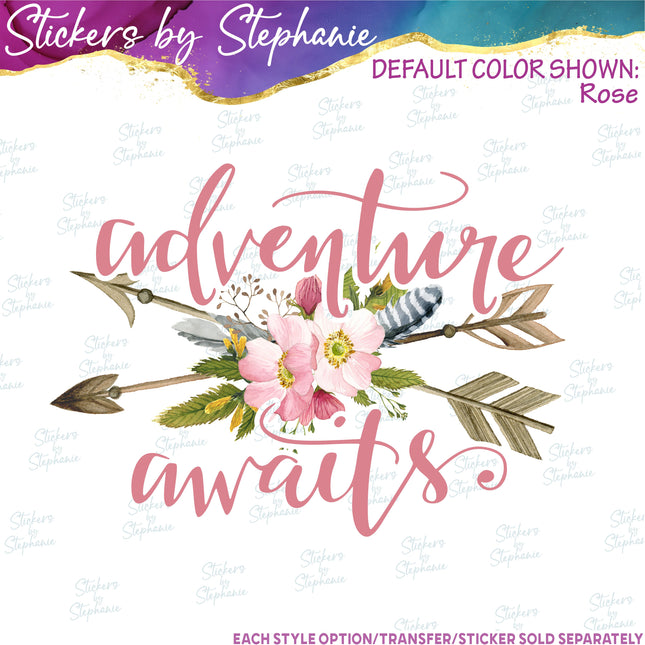 (s7-04-002) Adventure Awaits Flower Arrow Iron-On Transfer