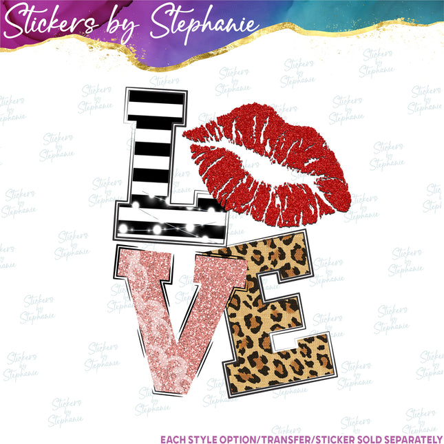 (s7-04-022) Stacked Love Kiss Lips Iron-On Transfer