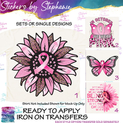 (s7-04-032) Breast Cancer Sunflower Butterfly Iron-On Transfer