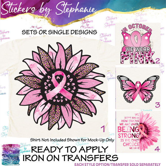 (s7-04-032) Breast Cancer Sunflower Butterfly Iron-On Transfer