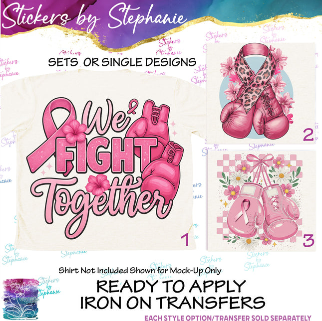 (s7-04-040) We Fight Together, Boxing Gloves, Breast Cancer Iron-On Transfer