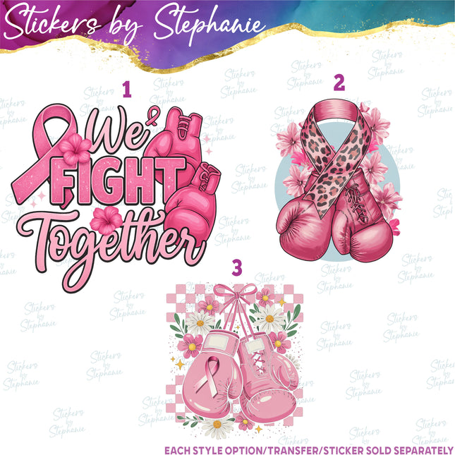 (s7-04-040) We Fight Together, Boxing Gloves, Breast Cancer Iron-On Transfer