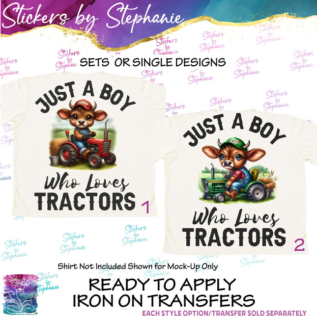 (s7-04-043) Just a Boy Who Loves Tractors, Cow Iron-On Transfer