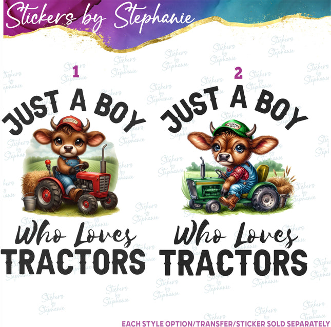 (s7-04-043) Just a Boy Who Loves Tractors, Cow Iron-On Transfer