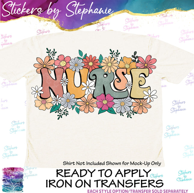 (s7-04-079) Nurse Flowers Floral  Iron-On Transfer