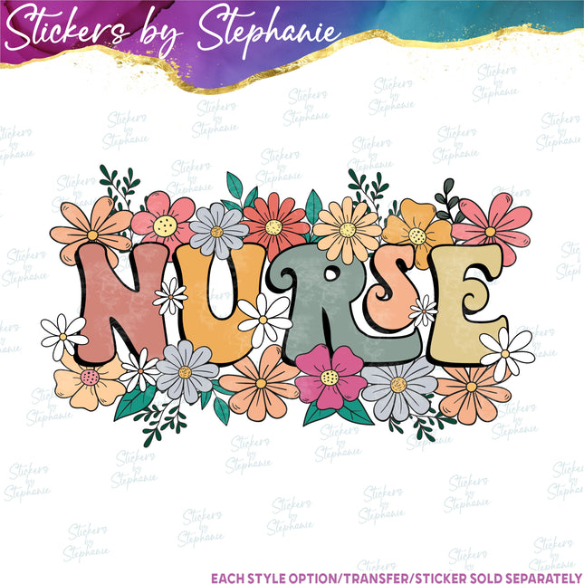(s7-04-079) Nurse Flowers Floral  Iron-On Transfer