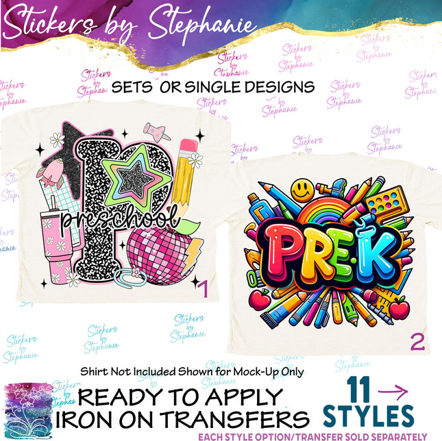 (s7-04-088) Pre-K, Pre-School, First Day, Back to Iron-On Transfer