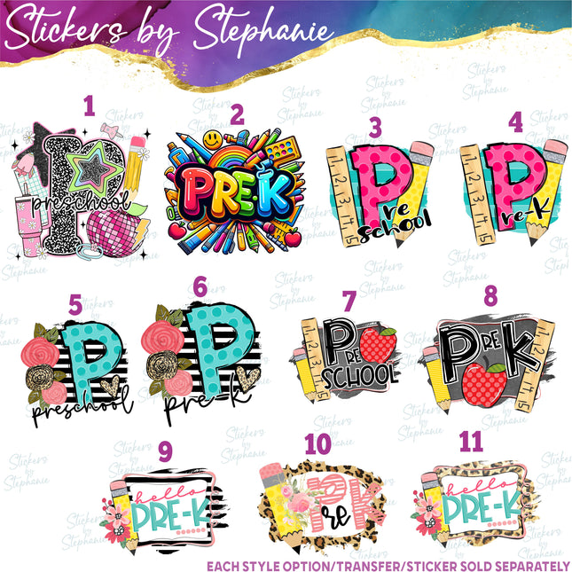 (s7-04-088) Pre-K, Pre-School, First Day, Back to Iron-On Transfer