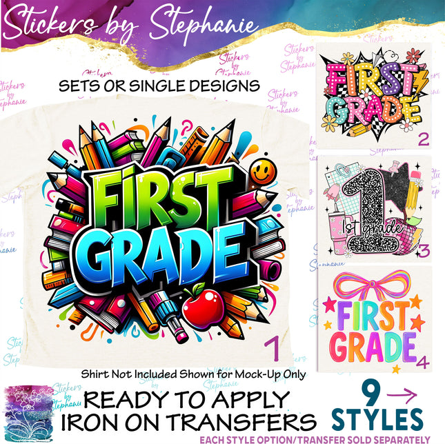 (s7-04-090) 1st First Grade First Day, Back to School Iron-On Transfer