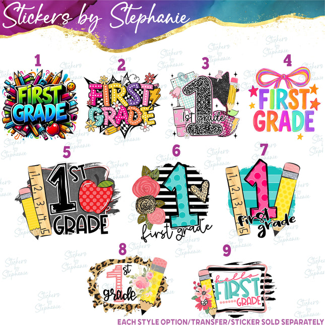 (s7-04-090) 1st First Grade First Day, Back to School Iron-On Transfer