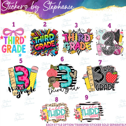 (s7-04-092) 3rd Third Grade First Day, Back to School Iron-On Transfer