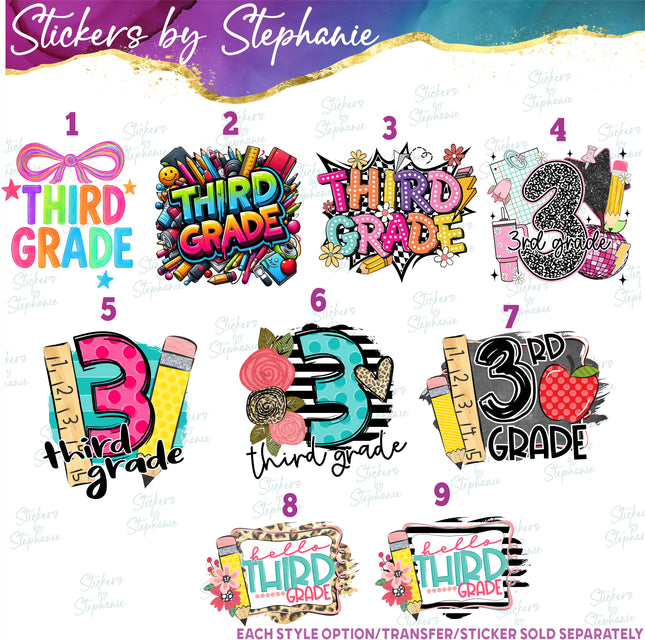 (s7-04-092) 3rd Third Grade First Day, Back to School Iron-On Transfer