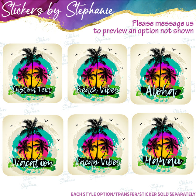 (s06-001) Palm Tree Sunset Custom Iron-On Transfer