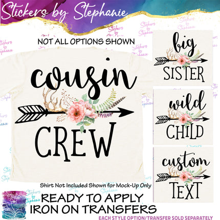 (s7-06-011) Floral Arrow Custom Text Iron-On Transfer