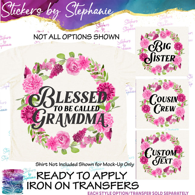 (s7-06-018) Dahlia Flower Wreath Custom Text Iron-On Transfer