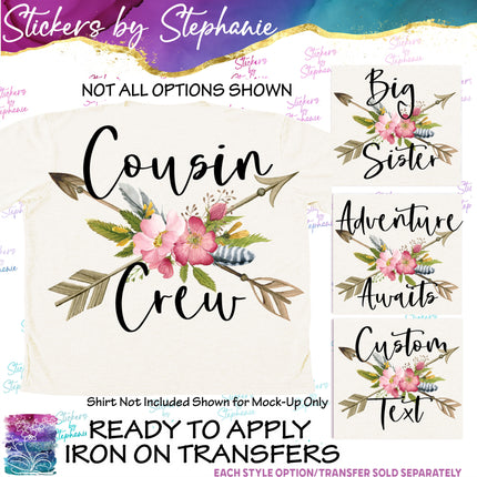 (s7-06-019) Rose Floral Arrows Custom Text Iron-On Transfer