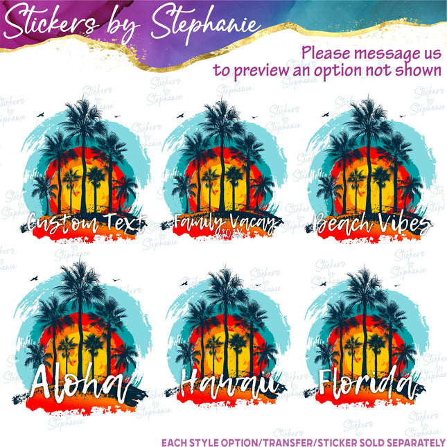 (s06-002) Palm Tree Sunset Custom Iron-On Transfer