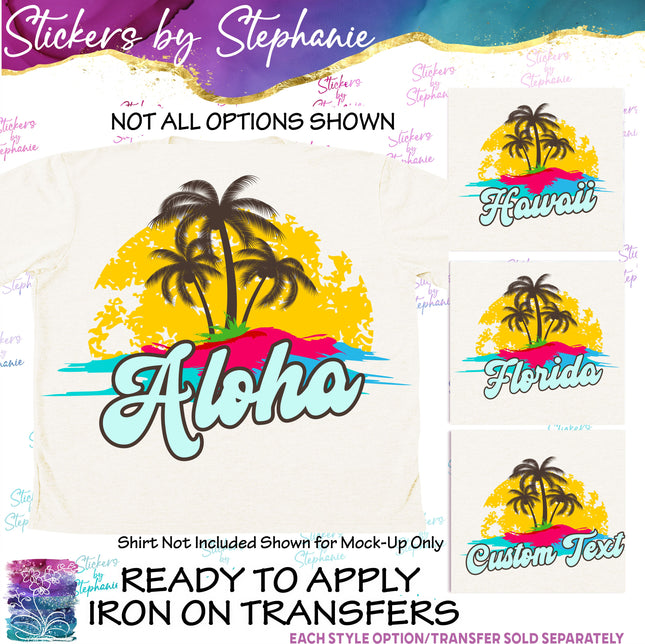 (s7-06-003) Palm Tree Sunset Custom Iron-On Transfer