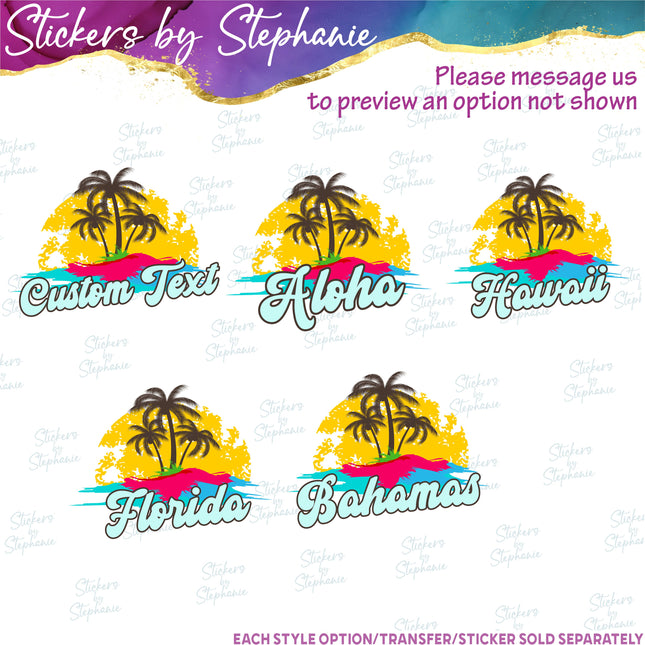 (s7-06-003) Palm Tree Sunset Custom Iron-On Transfer