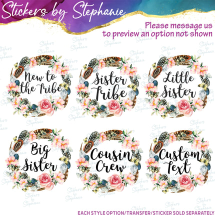 (s7-06-034) Rose Flower Wreath Feathers Custom Text Iron-On Transfer