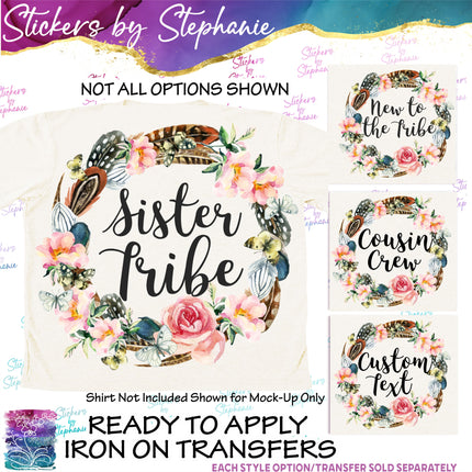 (s7-06-034) Rose Flower Wreath Feathers Custom Text Iron-On Transfer