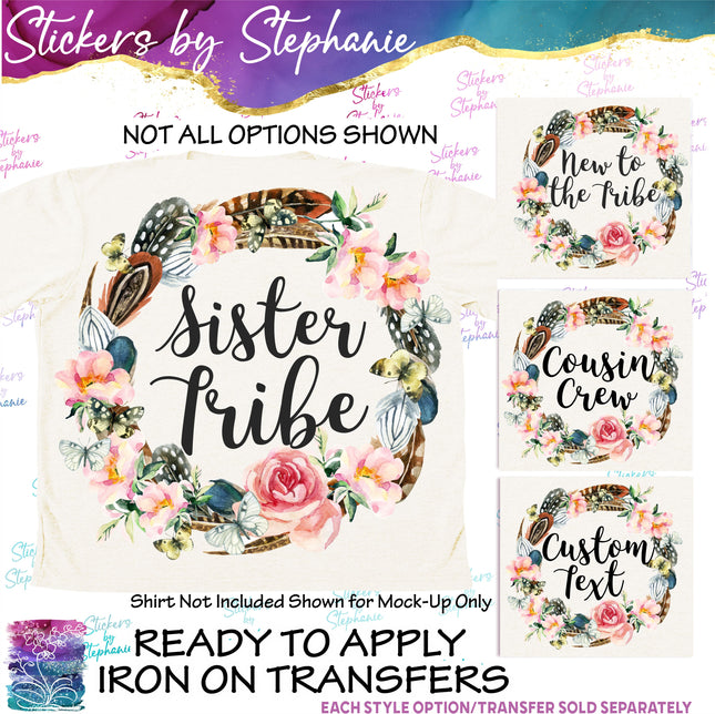 (s7-06-034) Rose Flower Wreath Feathers Custom Text Iron-On Transfer