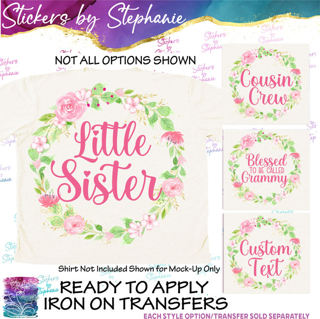 (s7-06-038) Rose Floral Wreath Custom Text Iron-On Transfer