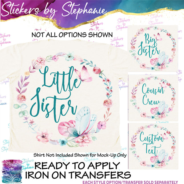 (s7-06-039) Pastel Floral Wreath Butterflies Custom Text Iron-On Transfer