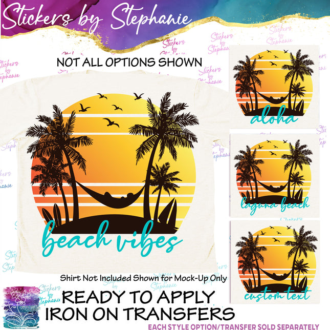 (s7-06-004) Palm Tree Beach Sunset Custom Iron-On Transfer