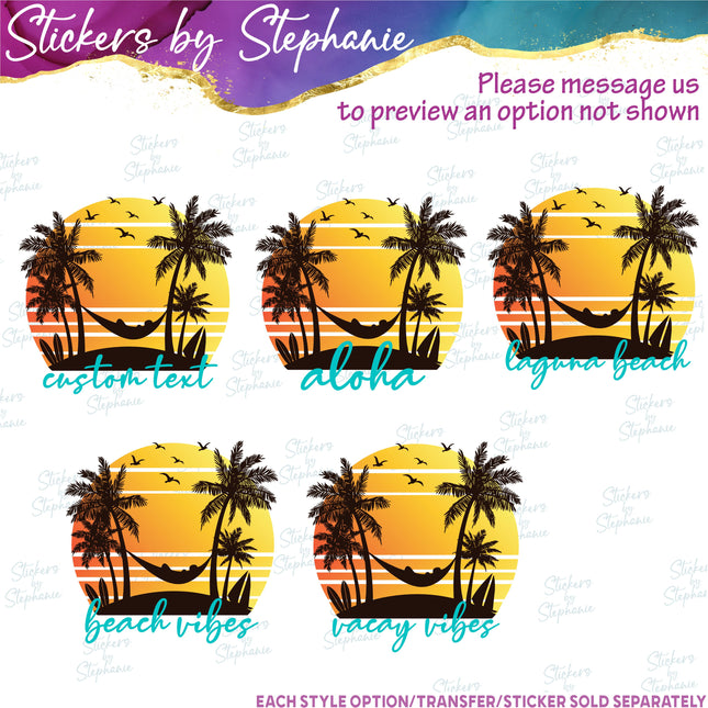 (s7-06-004) Palm Tree Beach Sunset Custom Iron-On Transfer