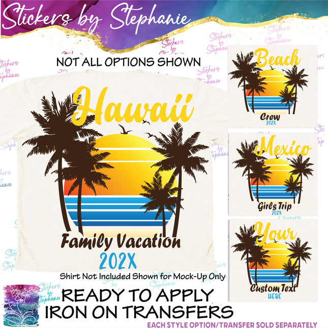 (s7-06-040) Palm Tree Sunset Custom Text Iron-On Transfer