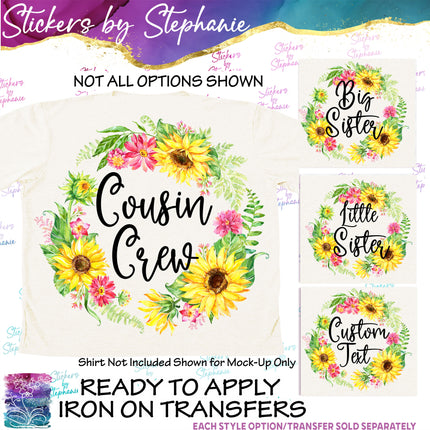 (s7-06-042) Sunflower Wreath Custom Text Iron-On Transfer