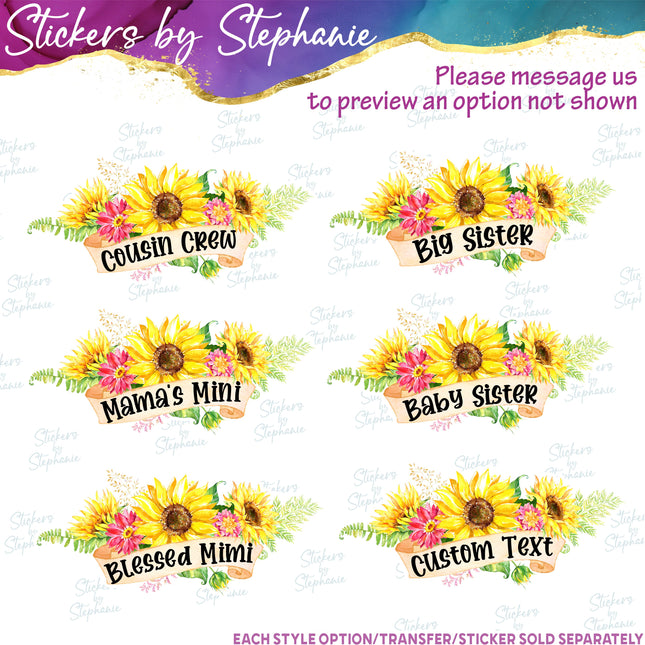 (s7-06-045) Sunflower Wreath Custom Text Iron-On Transfer