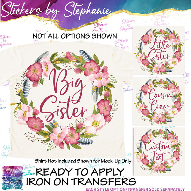 (s7-06-005) Rose Floral Wreath Custom Text Iron-On Transfer